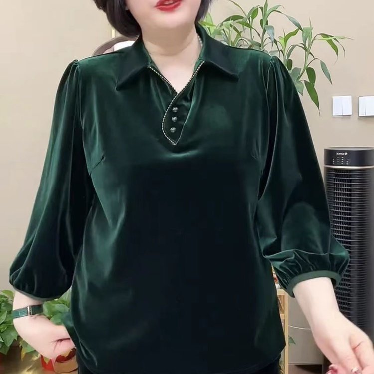 氣質翻領絲絨衫